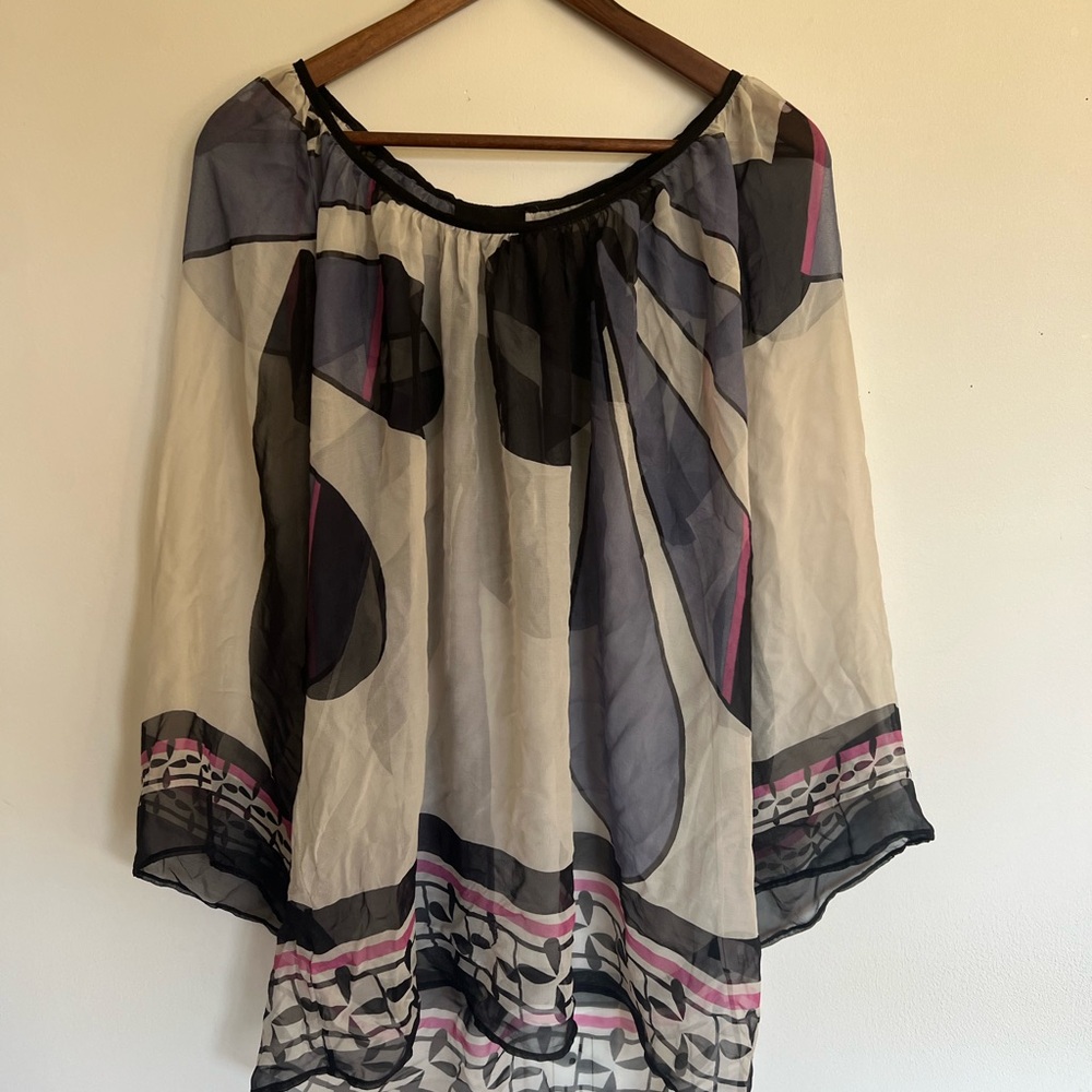 Analili Black and Pink Sheer Blouse